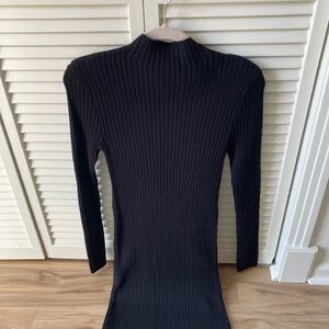 Elegant Black Ribbed Long Sleeve Dress